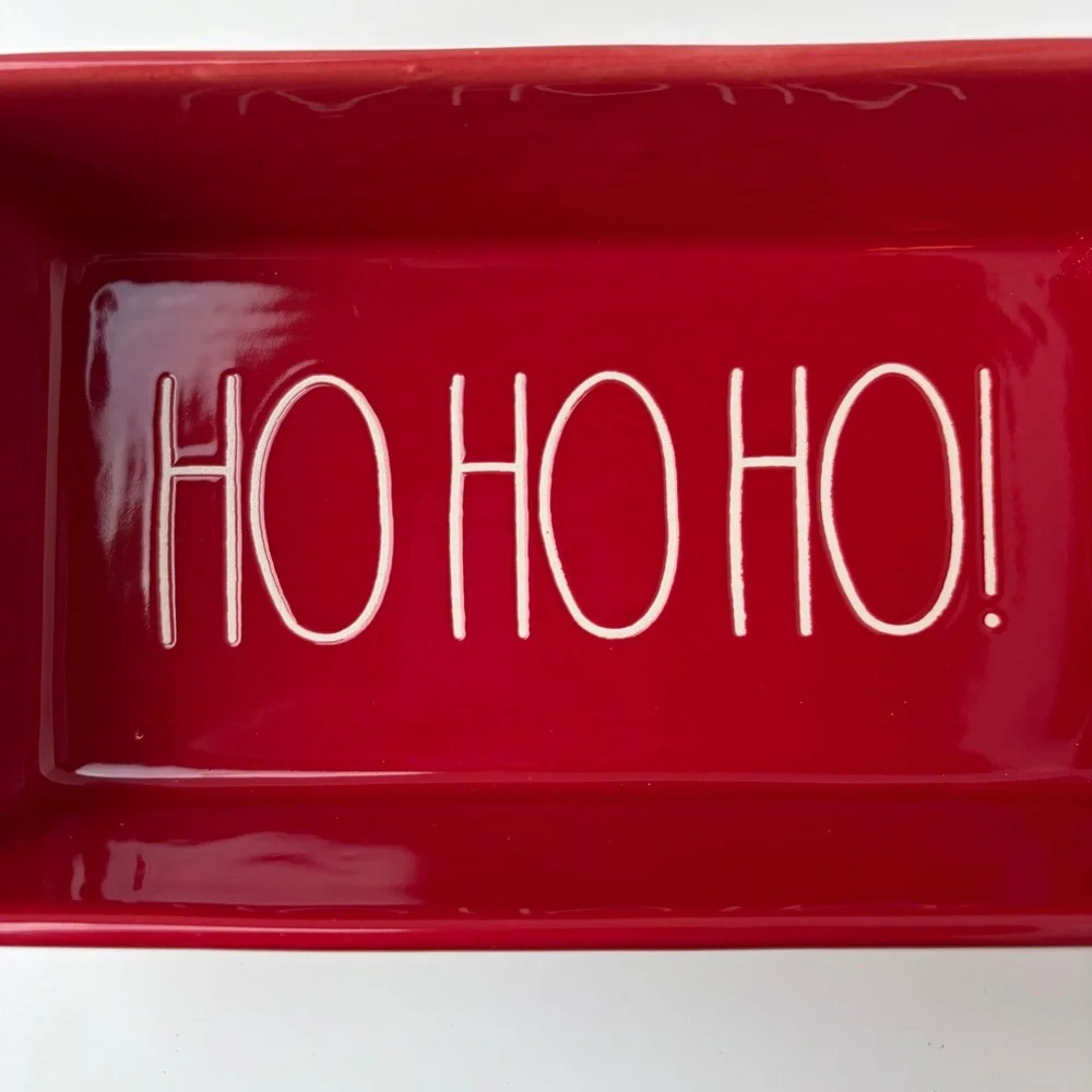 Rae Dunn‎ HO! HO! HO! Bread Loaf Pan Small Ceramic Casserole Dish Red Christmas